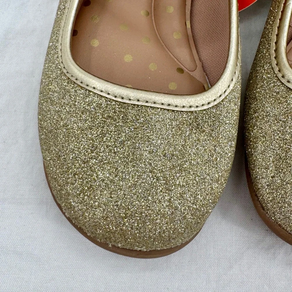 Toddler Gold Glitter Mary Jane Flats Size 9 Memory Foam Bow Heel Coquette Girls
